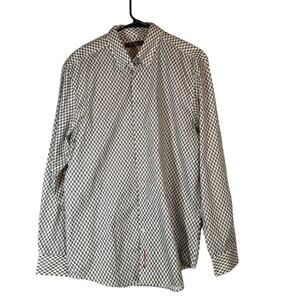 Ben Sherman White & Black Print Long Sleeve Collared Button Up Shirt Men Sz L